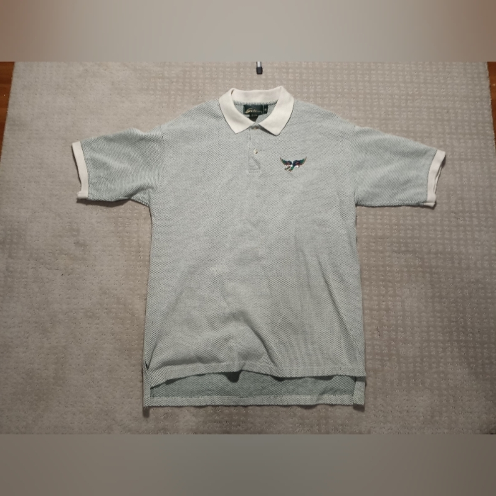 Vintage 80s 90s Sahara Embroidered Eagle Po Shirt Mens Size XL Green White